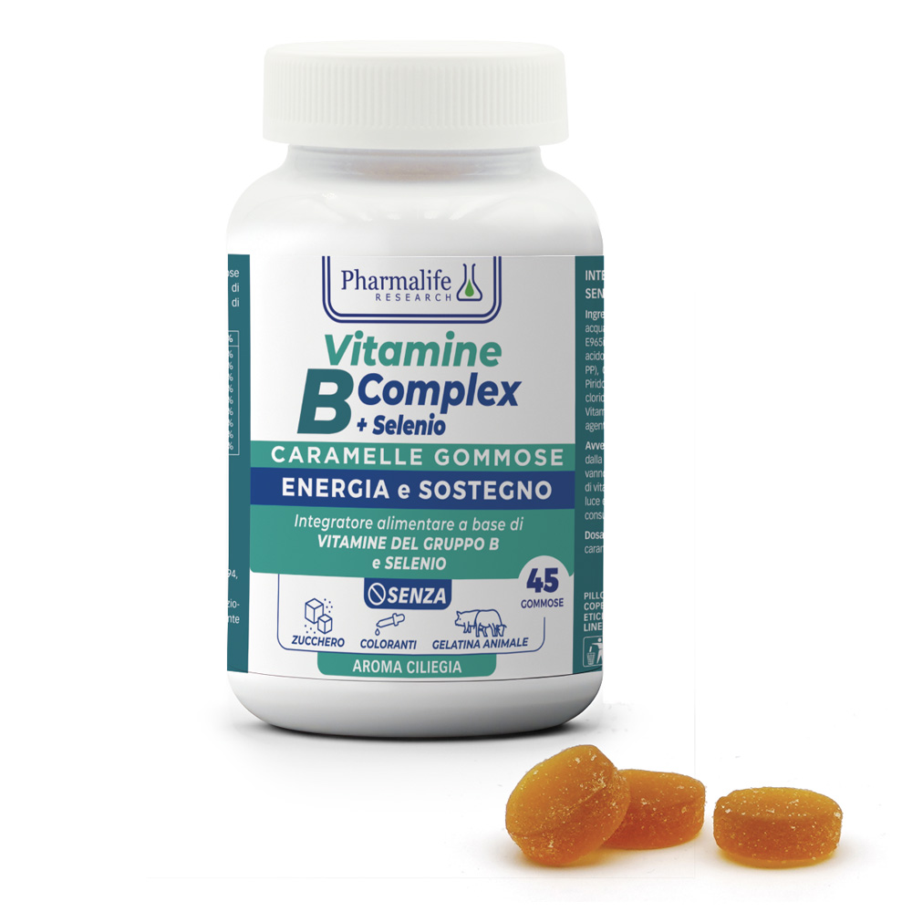 Vit-B-Complex-gommose-1876NA-1000px VITAMINE B COMPLEX+ SELENIO 45 CARAMELLE GOMMOSE GUSTO CILIEGIA - immagine 1